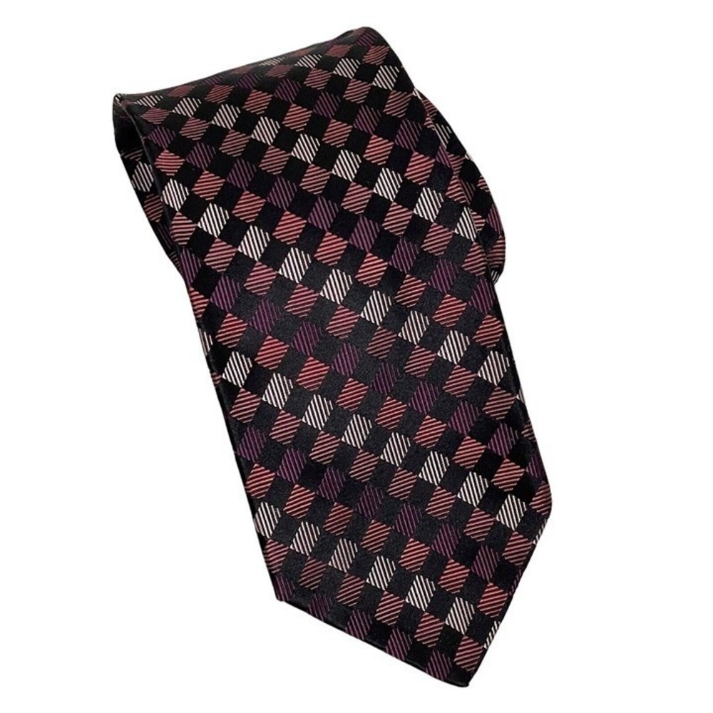 Ted‎ Baker Men's Necktie 100% Silk Colorful Mauve Pink Black Check